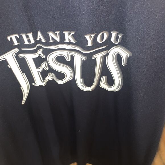 Men’s large blue shirt short sleeve thank you Jesus   Print - Picture 4 of 6